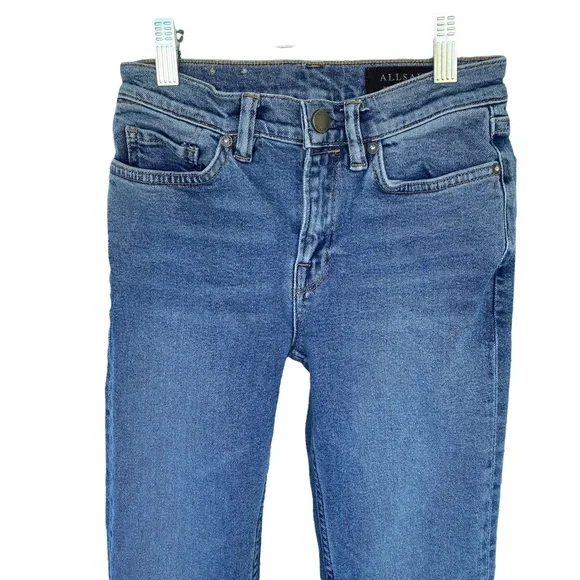 All Saints Zoe Cropped Bootcut Jeans in Light Indigo Blue - Picture 4 of 9